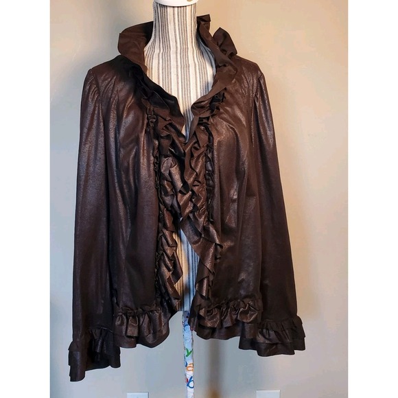 inc international concepts Ruffle Bronze Brown Open Light Jacket Plus Sz 3XL - Picture 2 of 9